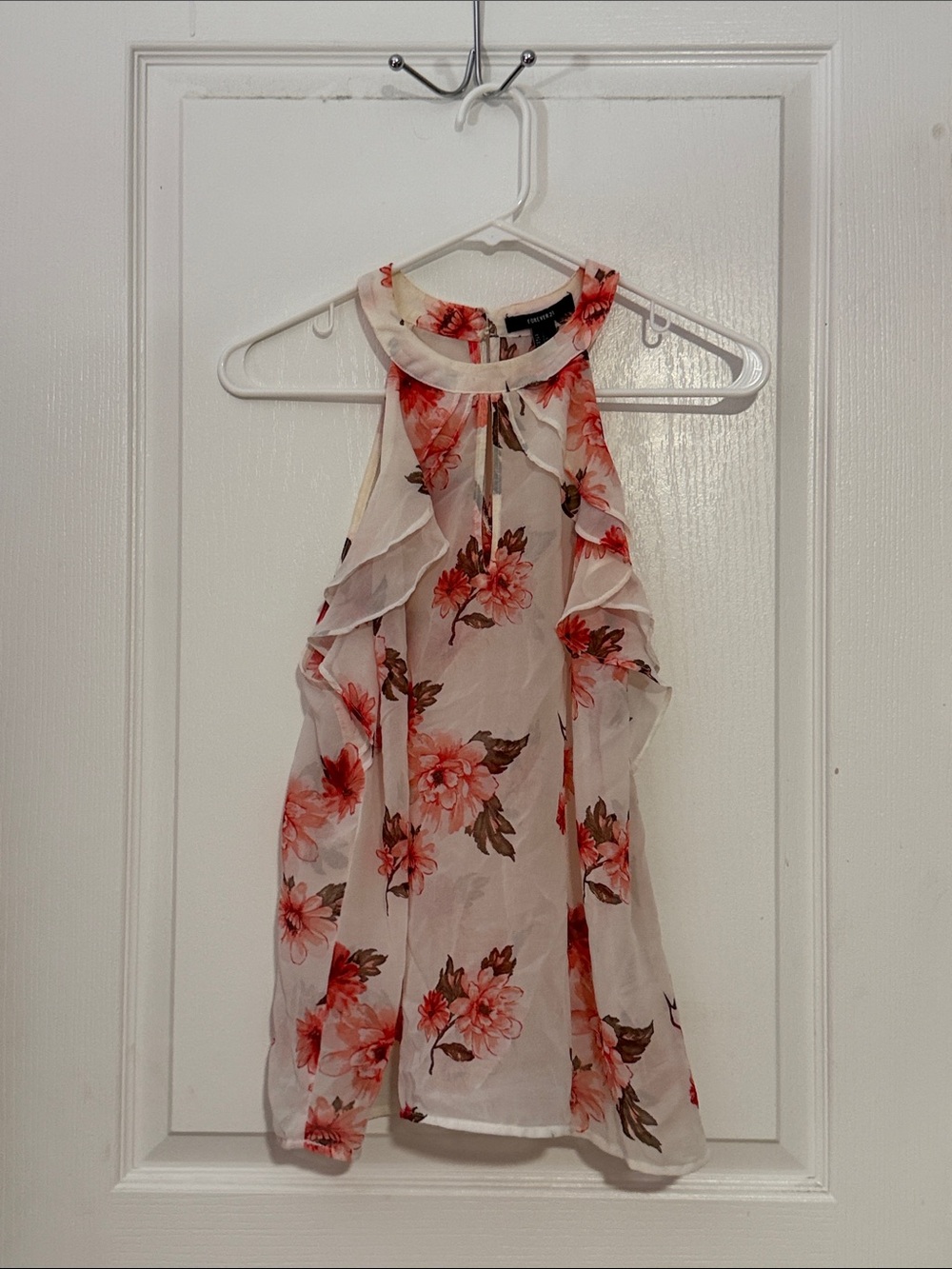Forever 21 Cream Halter Camisole with Coral Floral Print